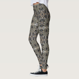 art deco black och guld bohemian mönster leggings