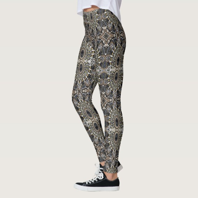 art deco black och guld bohemian mönster leggings (Vänster)
