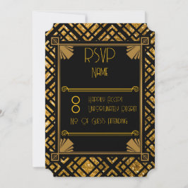 Art Deco Black och Guld Bröllop Biljett OSA kort