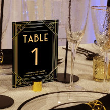 Art Deco Black och Guld Bröllop Bordsnummer Sign