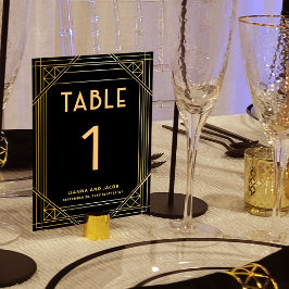 Art Deco Black och Guld Bröllop Bordsnummer Sign Poster