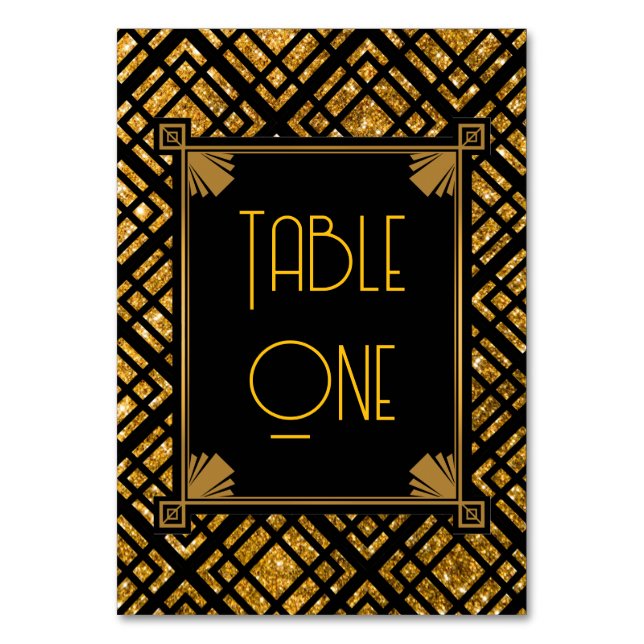 Art Deco Black och Guld Bröllop Bordsnumren Bordsnummer (Framsidan)