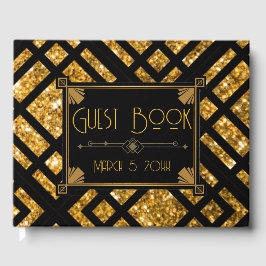 Art Deco Black och Guld Bröllop Guest Bok