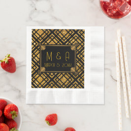 Art Deco Black och Guld Bröllop Lunch Napkins Pappersservett