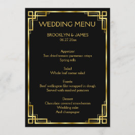 Art Deco Black och Guld Bröllop Menu Flat Cards Meny