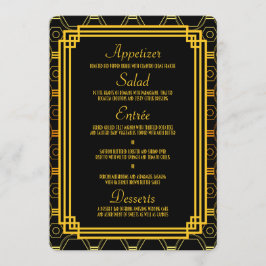 Art Deco Black och Guld Bröllop Menu Meny