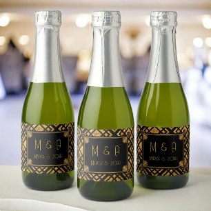 Art Deco Black och Guld Bröllop Mini Vin