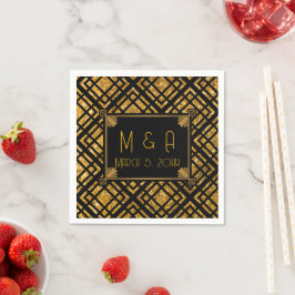 Art Deco Black och Guld Bröllop Pappra blöjor Pappersservett