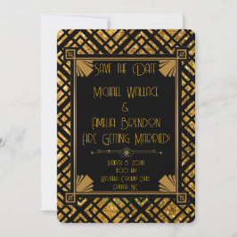 Art Deco Black och Guld Bröllop spara datum Card Datumet