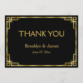 Art Deco Black och Guld Bröllop tackkort Tack Kort