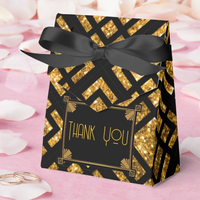 Art Deco Black och Guld Bröllop Tält Favoritbox Presentaskar (Bröllop)