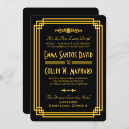 Art Deco Black och Guld Bröllopsinbjudningar Inbjudningar