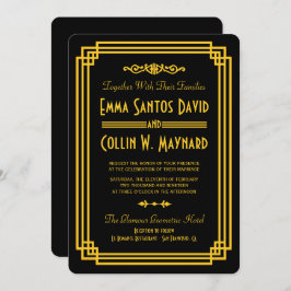 Art Deco Black och Guld Bröllopsinbjudningar Inbjudningar