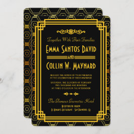 Art Deco Black- och Guld-bröllopsinbjudningar Inbjudningar