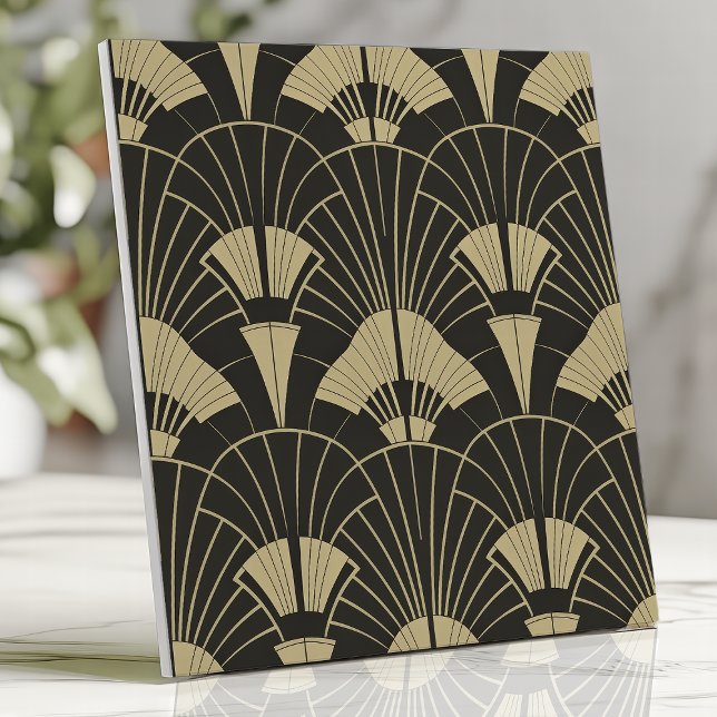 Art Deco Black och Guld Fläkt Mönster Kakelplatta (Skapare uppladdad)