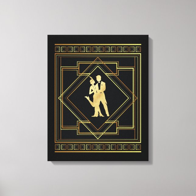 Art Deco Black och guld flapper 1920-talet Canvastryck (Framsida)