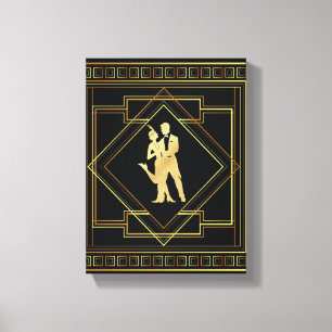 Art Deco Black och guld flapper 1920-talet Canvastryck