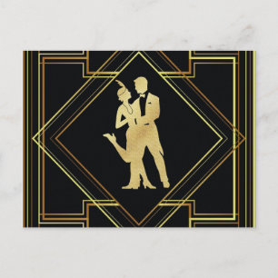 Art Deco Black och guld flapper 1920-talet Vykort