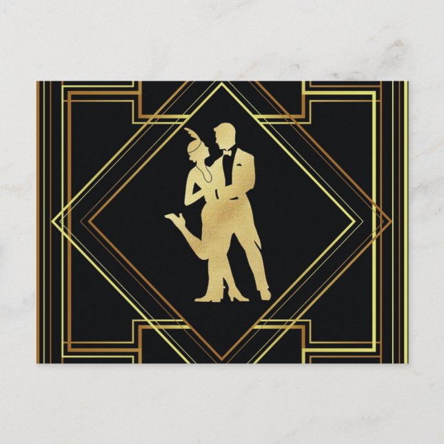 Art Deco Black och guld flapper 1920-talet Vykort (Framsida)