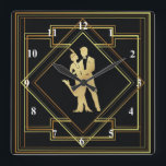Art Deco Black och guld flapper 1920-talets vintag Fyrkantig Klocka<br><div class="desc">Tematurområdet Black and guld Art Deco med geometrisk utformning av flappar från 1920-talets 20-årsålder. Vintage stil. Gatsby-eran.</div>