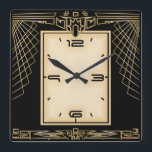 Art Deco Black och guld Fyrkantig Klocka<br><div class="desc">Underbar klockdesign. Du kommer att kärlek det som andra. Du kan fritt använda den här designen för andra produkter som du gillar eller anpassa och lägga till texten. Följ mig för mer. Tack. Ha en trevlig dag.</div>