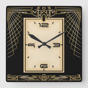 Art Deco Black och guld Fyrkantig Klocka