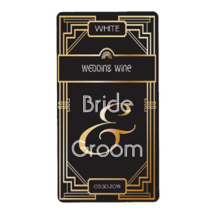 Art Deco Black och Guld Gatsby Bröllop Vin etikett Fraktsedel