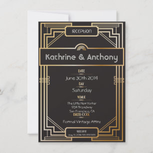 Art Deco Black och Guld Gatsby Reception Inbjudningar