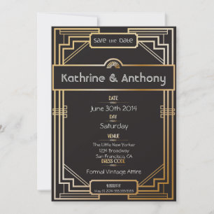 Art Deco Black och Guld Gatsby Spara datumet