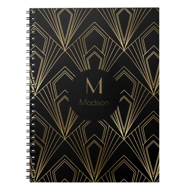 Art Deco Black och Guld Geometric Mönster Anteckningsbok (Framsidan)