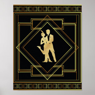 Art Deco Black och guld geometrisk flapper 20 s Poster