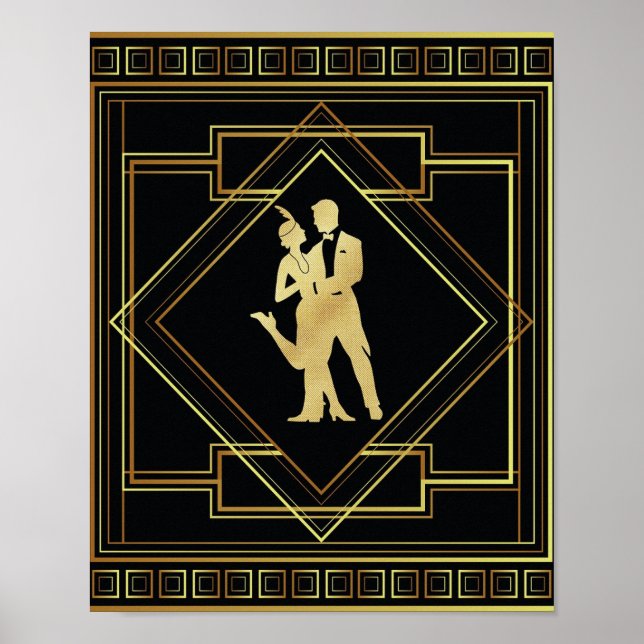 Art Deco Black och guld geometrisk flapper 20 s Poster (Framsidan)