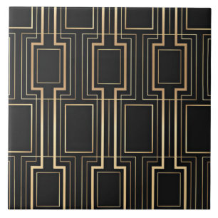 Art deco Black och guld Kakelplatta