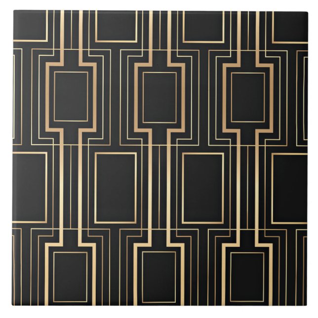 Art deco Black och guld Kakelplatta (Framsidan)