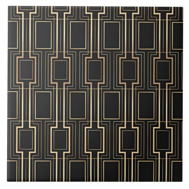 Art deco Black och guld Kakelplatta (Framsidan)