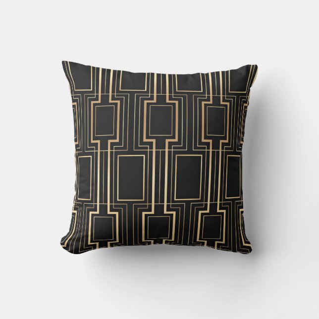 Art deco Black och guld Kudde (Framsida)