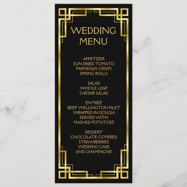 Art Deco Black och Guld Menu för Bröllop Meny (Framsida)