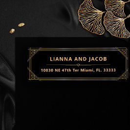 Art Deco Black och Guld Modern Bröllop Return Returadress Etikett