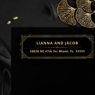 Art Deco Black och Guld Modern Bröllop Return Returadress Etikett