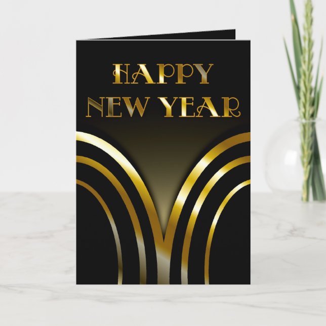 Art Deco Black och Guld New Yards Card Helgkort (Framsida)