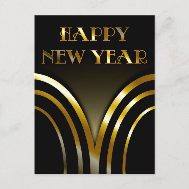 Art Deco Black och Guld New Years vykort (Framsida)