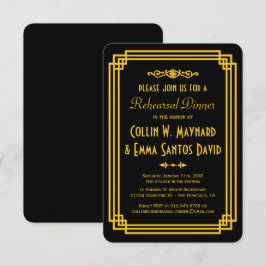 Art Deco Black och Guld Rehearsal Dinner Inbjudan