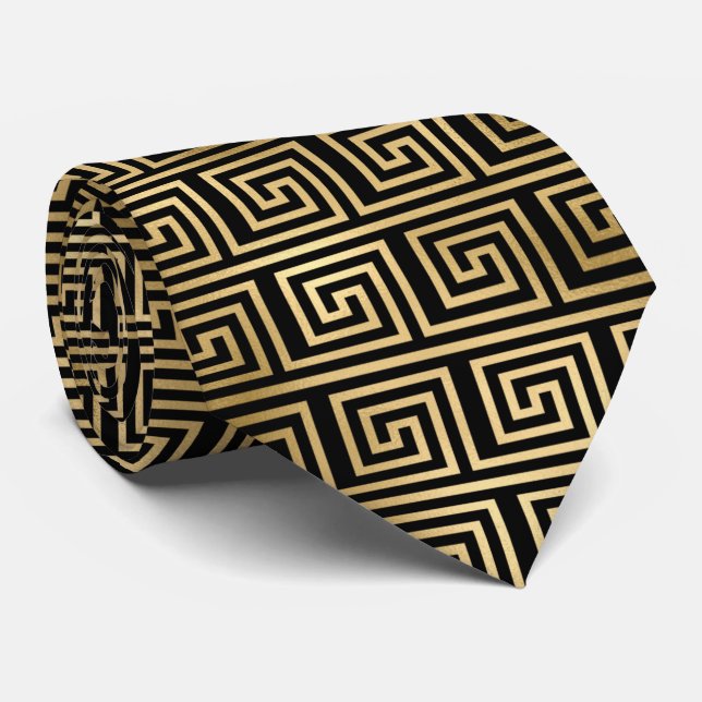 Art Deco Black och Guld Squares Mönster Neck Tie Slips (Rullad)