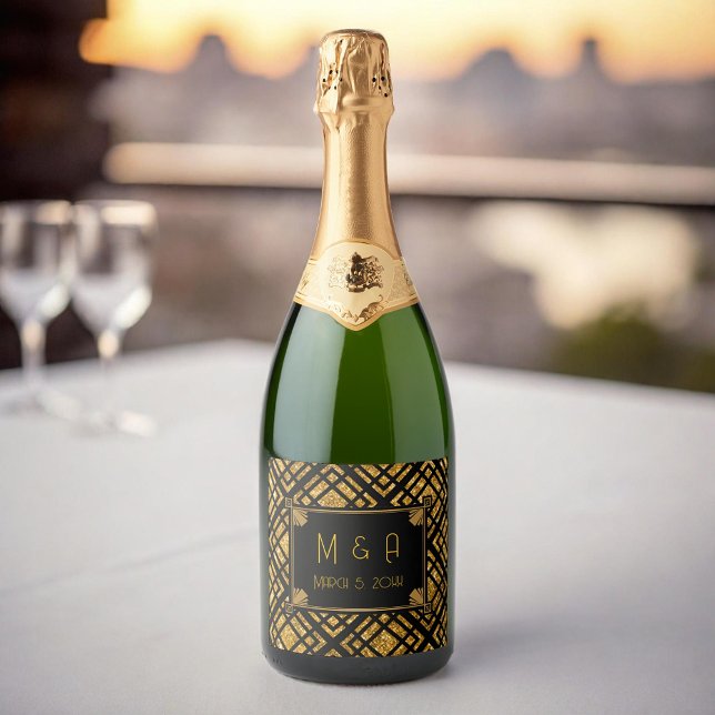 Art Deco Black och Guld Vin Flaska (Skapare uppladdad)