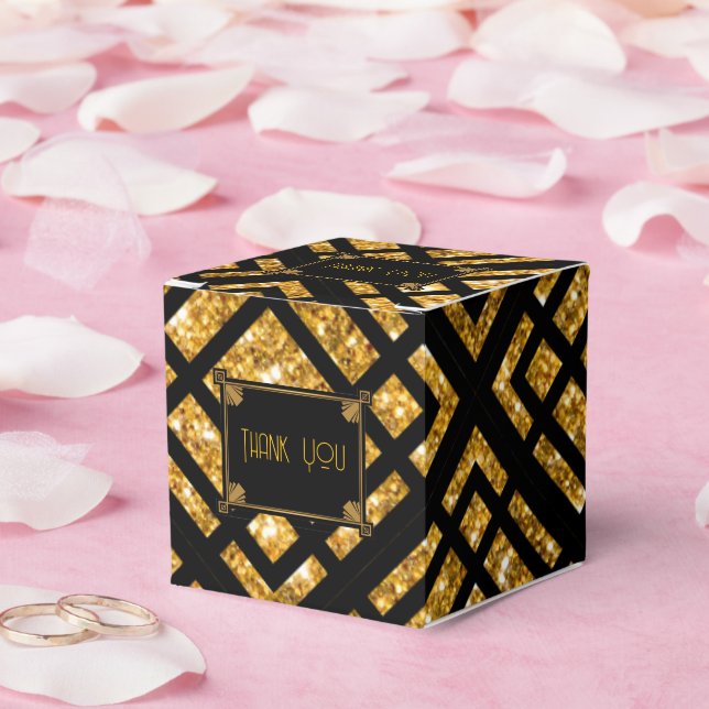 Art Deco Black och Guld Wedor Favor Box Presentaskar (Bröllop)