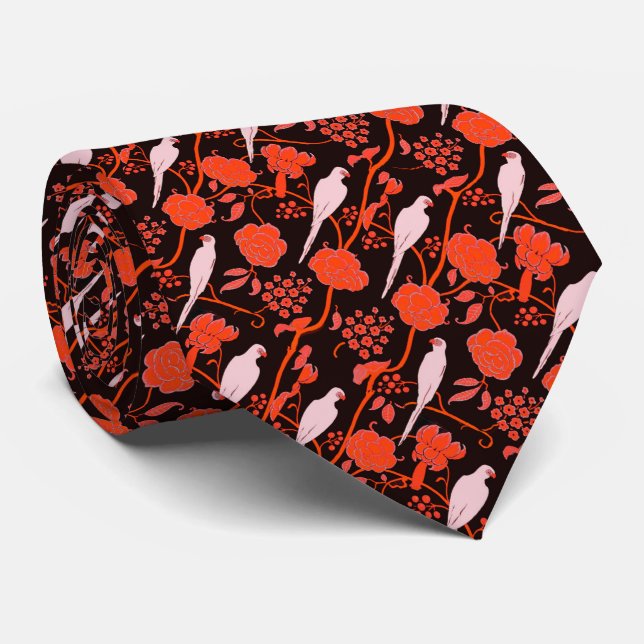 ART DECO BLACK RED FLOWERS MED VITA DELAR SLIPS (Rullad)