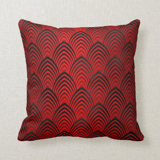 Art Deco Black Red Metallic Geometric Scales Kudde