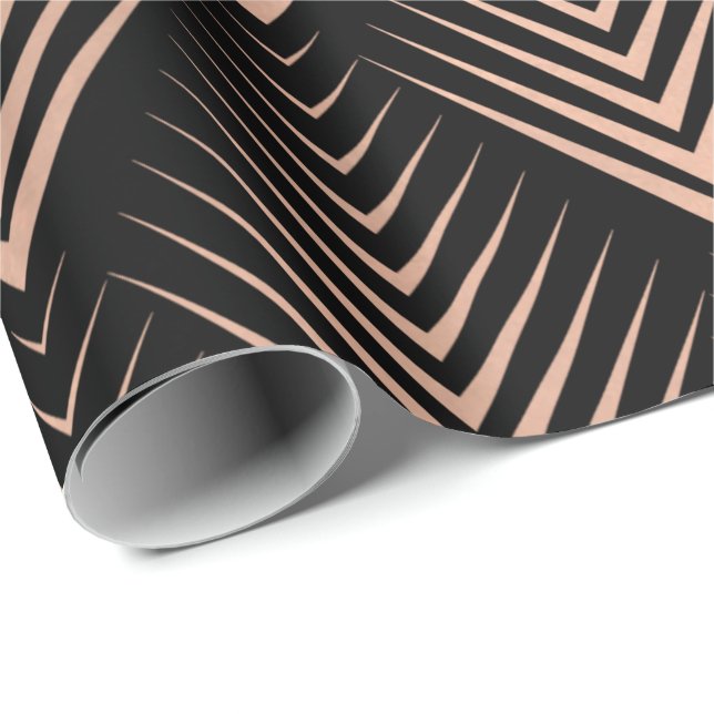 Art Deco Black Ro Guld Elegant minimal geometri Presentpapper (Rullad Hörn)