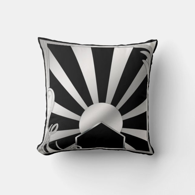 Art Deco Black & Silver Design Dekorativ kudde (Framsida)