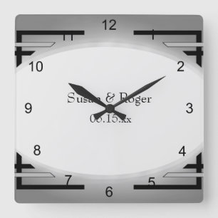 Art Deco Black & Silver Fyrkantig Klocka